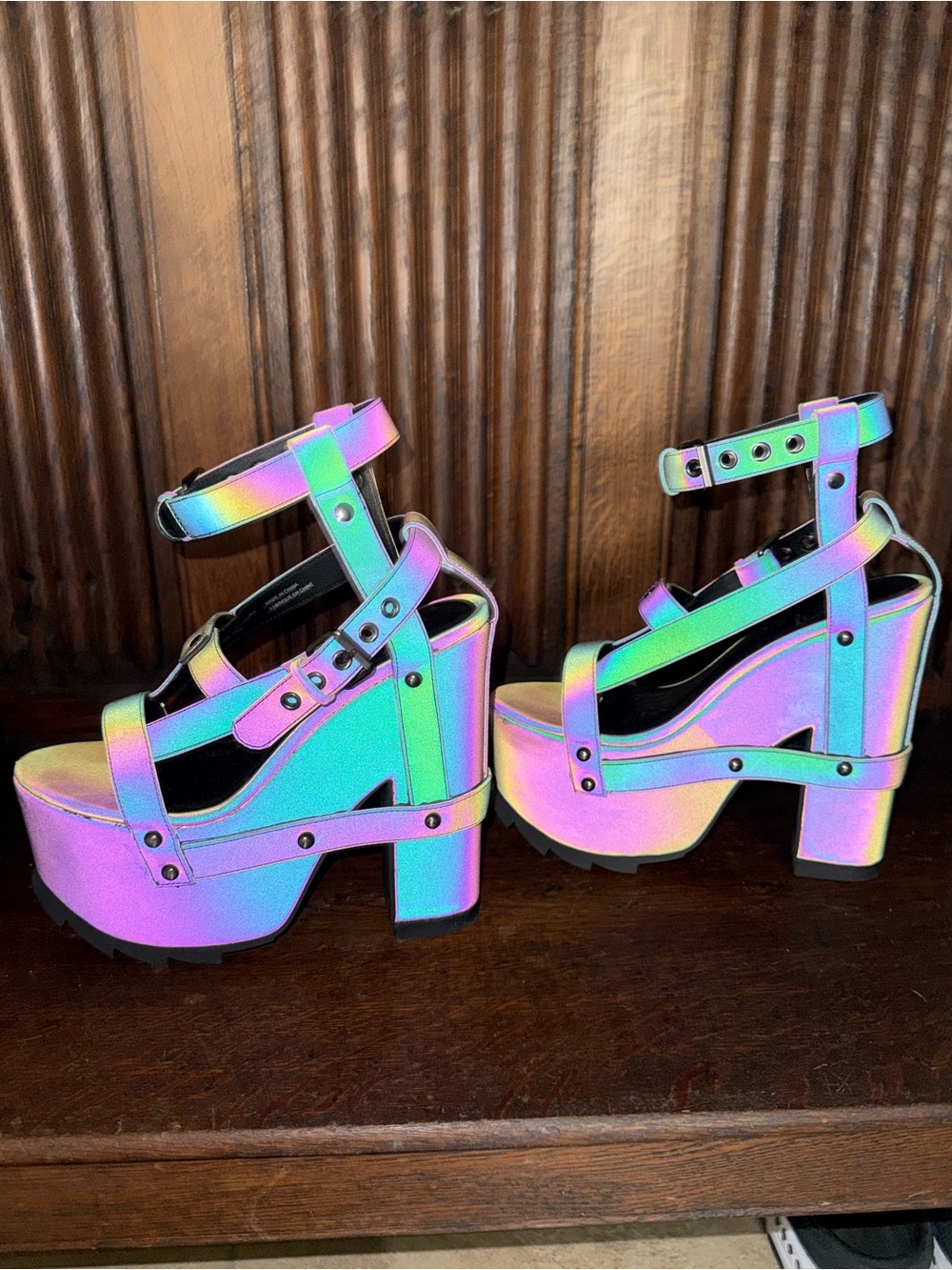 Dolls Kill YRU Rainbow Iridescent Platform Sandals